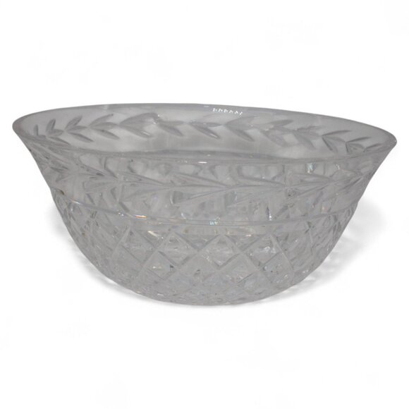 Waterford Crystal 9" Round Cut Glass Serving Bowl With Leaf & Diamond Pattern - Picture 1 of 4